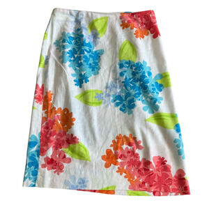 Vintage Caroline Kendrick Linen Blend Colorful Floral Print Pencil Skirt Size 10